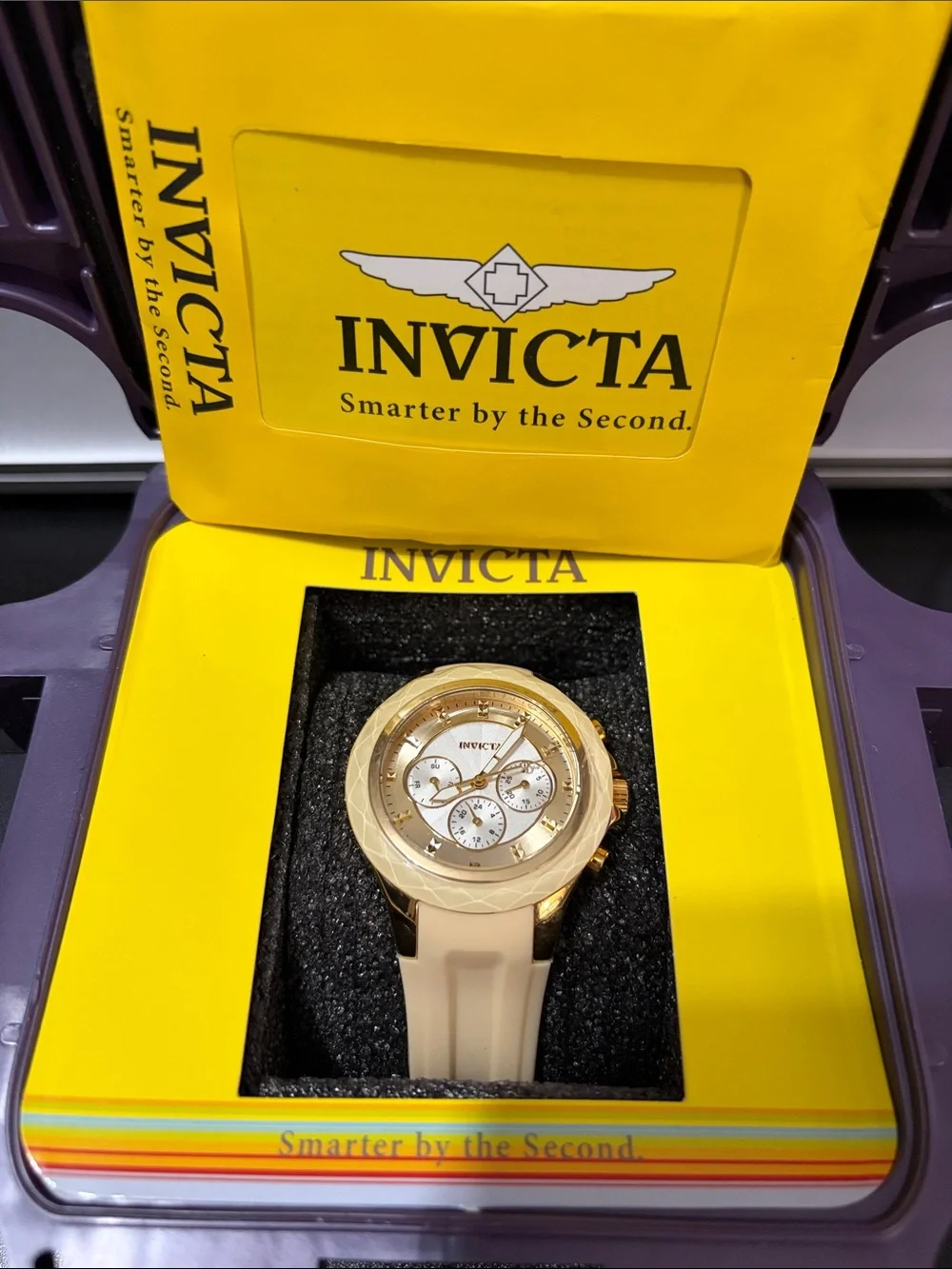 Invicta Gold Tone Watch with Cream Strap